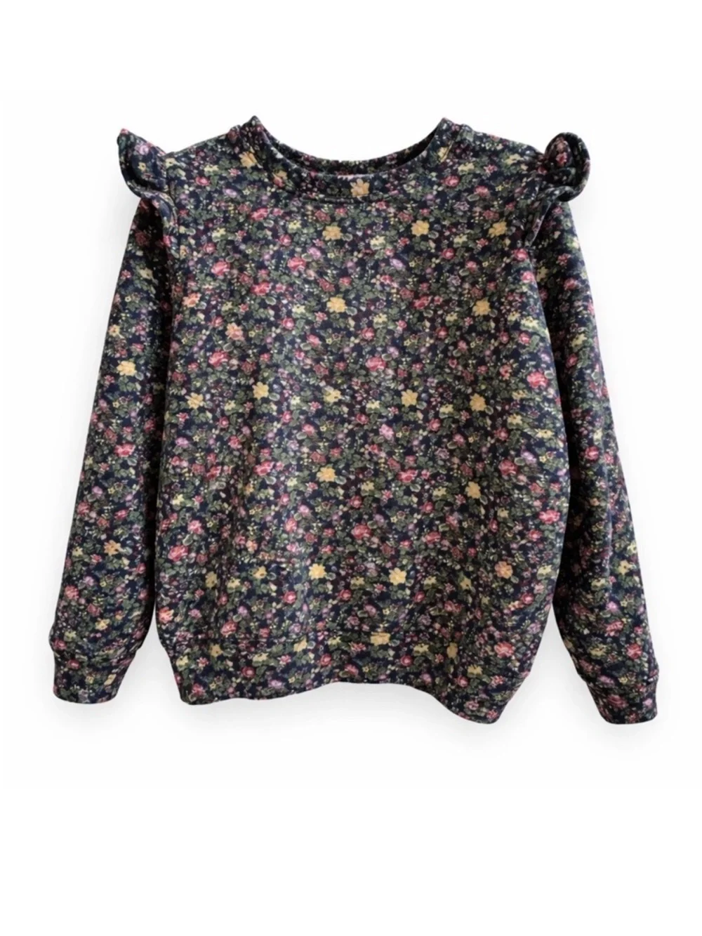 Polo Ralph Lauren Girls Floral Fleece Sweatshirt Ruffle Shoulders 6X